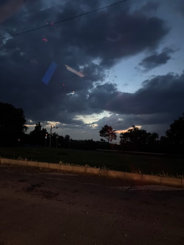 Evening storm clouds gather over Burgas, Bulgaria streets