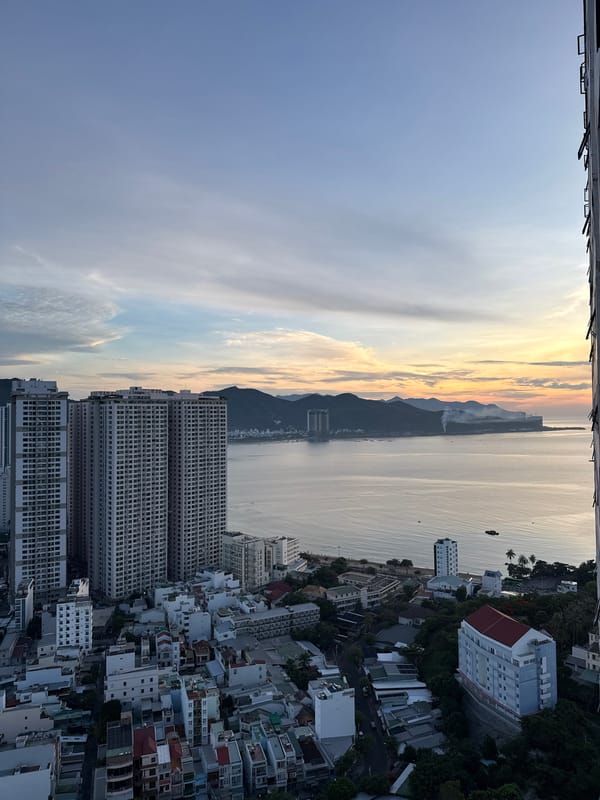 Aerial survey of Nha Trang at golden hour