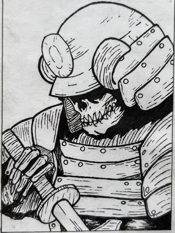 Artistic scenes documented in Votkinsk: skeletal warrior drawing, plant still life