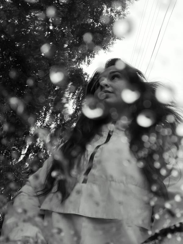 Woman and dog travel by car in rainy Фоки
