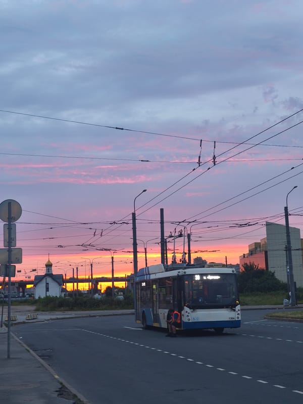 Evening transit and street life in Saint Petersburg