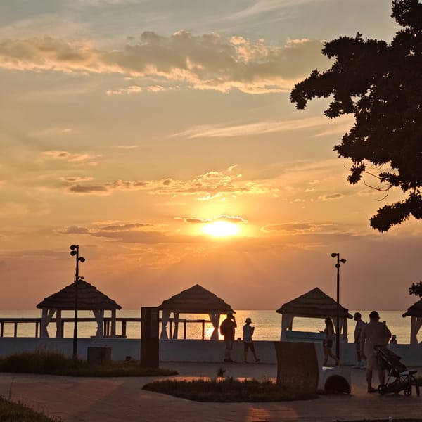 Golden hour at the Shchelkino seafront, summer evening