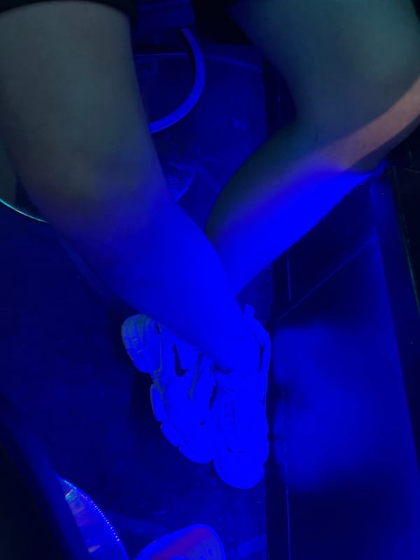 Entertainment venue scenes captured under blue lighting conditions