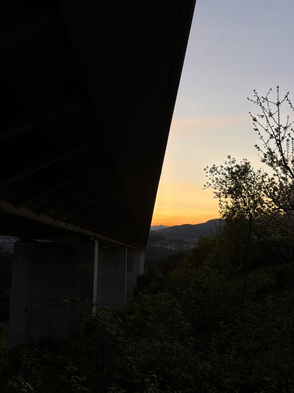 Sunset photographed from beneath Vila Real bridge, Portugal