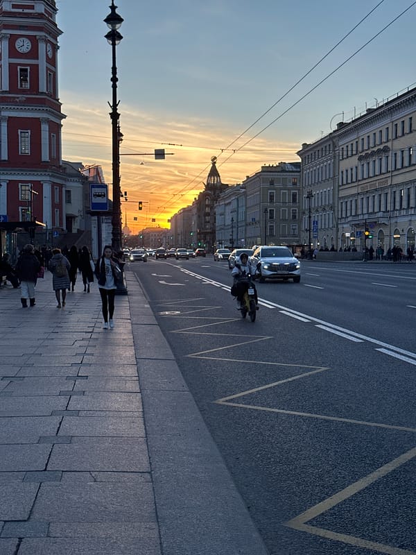 Sunset street scenes documented in historic Saint Petersburg