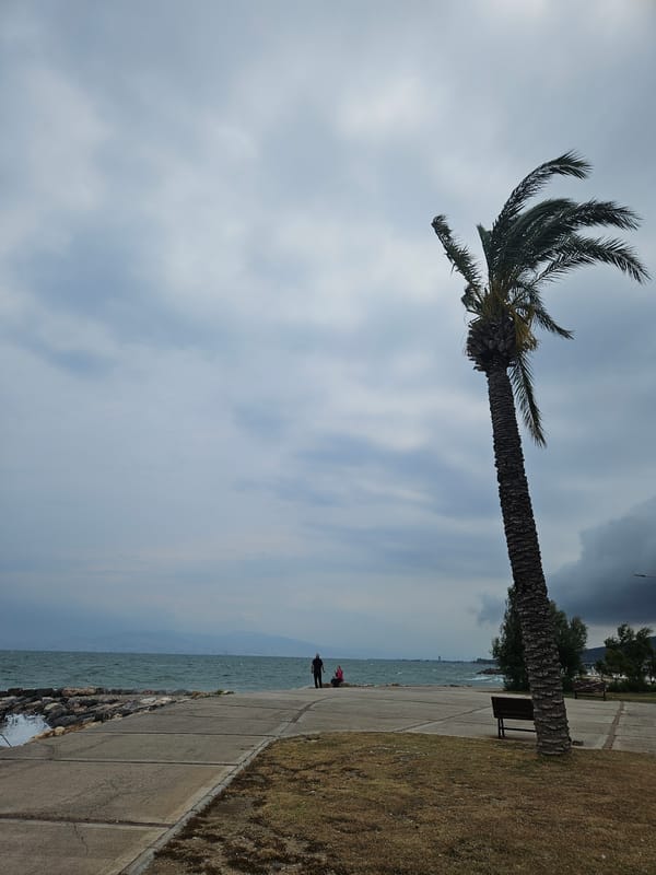 Stormy coastal morning documented in Güzelbahçe, Turkey