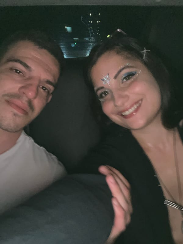 Nighttime in-car selfie in Sofia