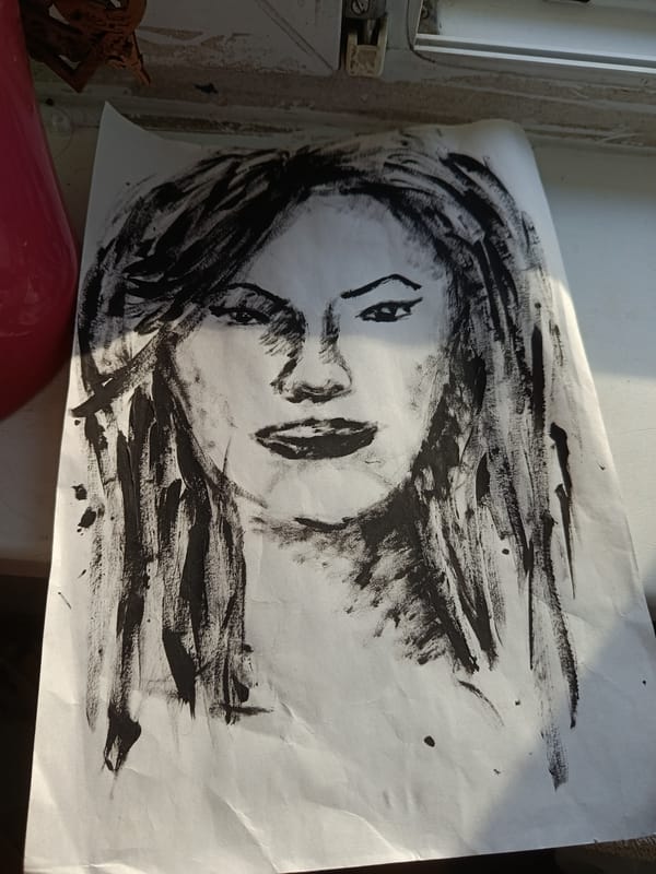Charcoal drawings observed in Moscow artist workspace
