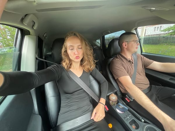 Inside a car in Podshivalovo, Russia