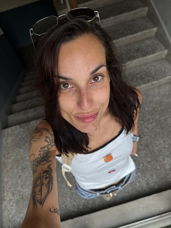 Tourist documents evening stroll through Pleven, Bulgaria with selfies