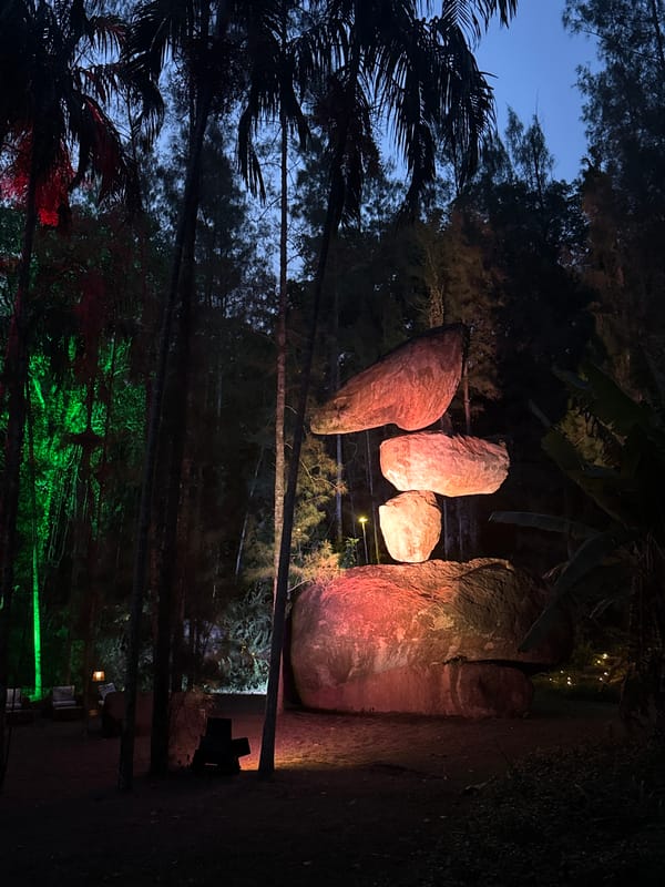 Stone formations photographed in Ko Samui forest at night