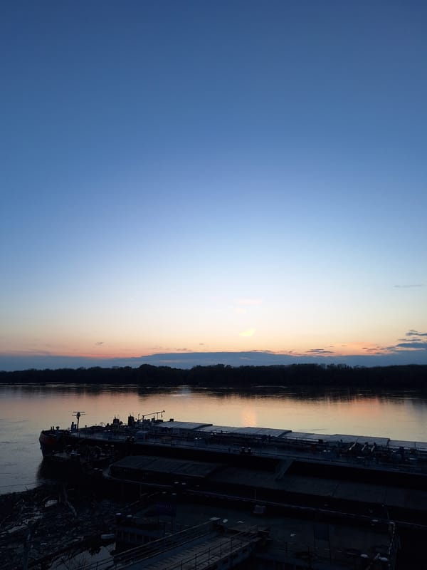 Sunset observed along Danube River in Ruse, Bulgaria