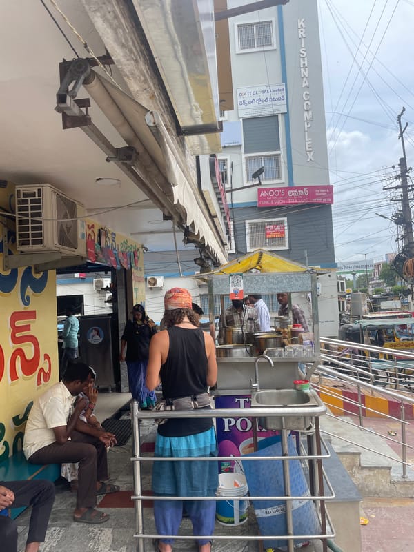 Morning dosas and street traffic in Kurnool, India