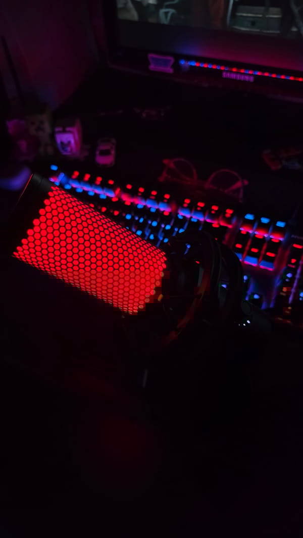 Gaming setup with illuminated microphone spotted in Varna