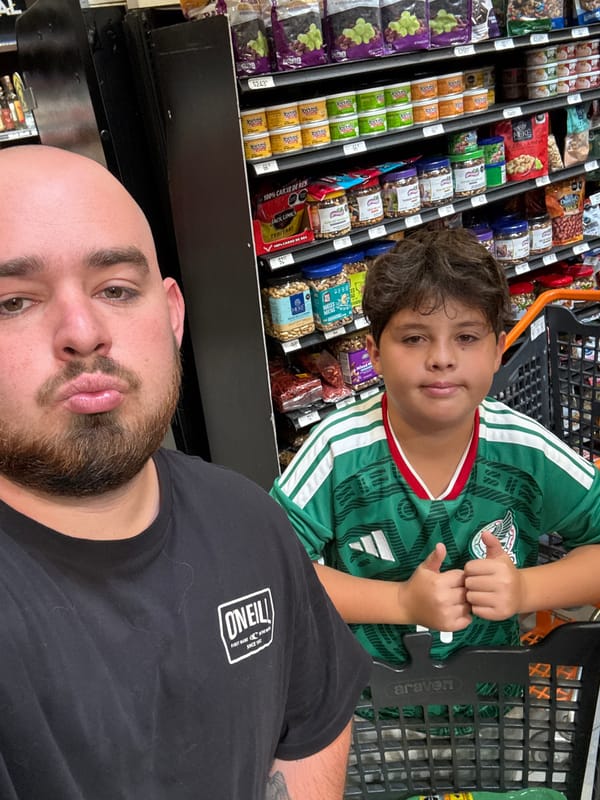 Man takes selfie while shopping in Mexican supermarket