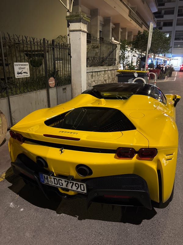 Yellow Ferrari spotted parked near obstructive parking warning in Cannes