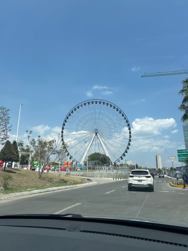 Urban scenes capture construction, Ferris wheel, retail shopping