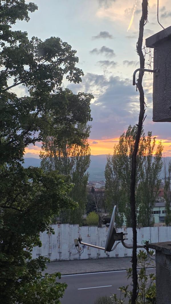 Blagoevgrad resident documents sunset evening with sleeping dog