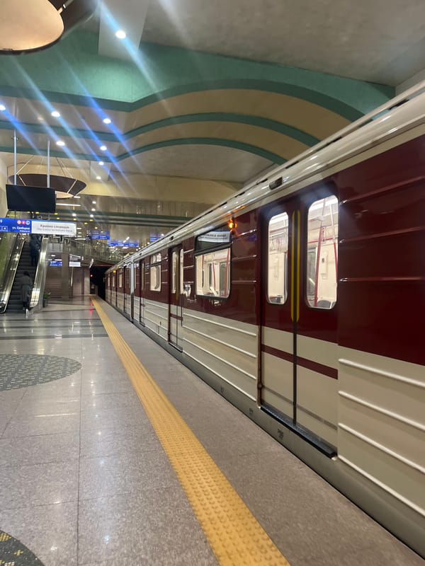 Sofia Metro train at Vasil Levski Stadium station platform