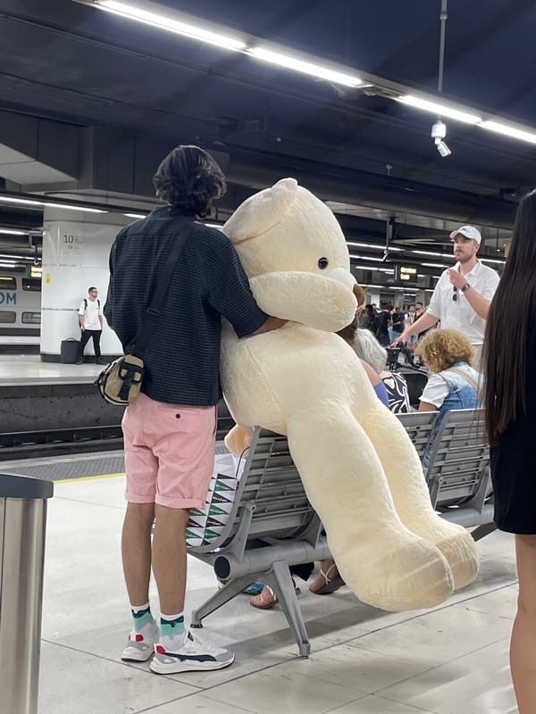 Barcelona Metro Scenes: Giant Teddy Bear, Clarinet Performance