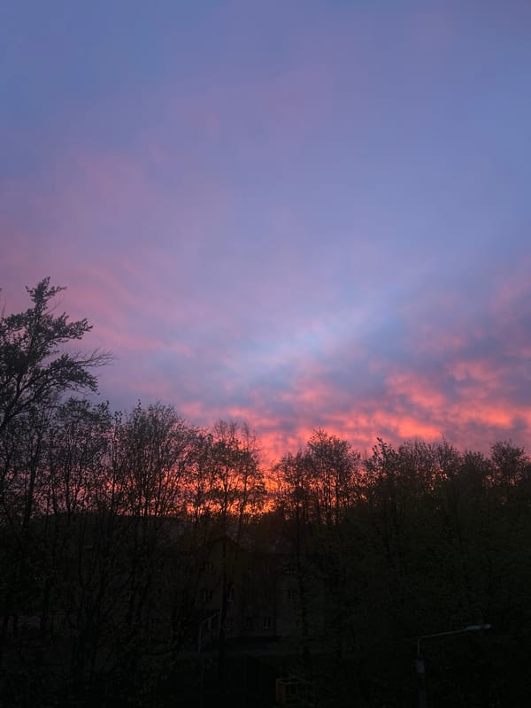 Sunset observed in Klin, Russia displays colorful evening sky