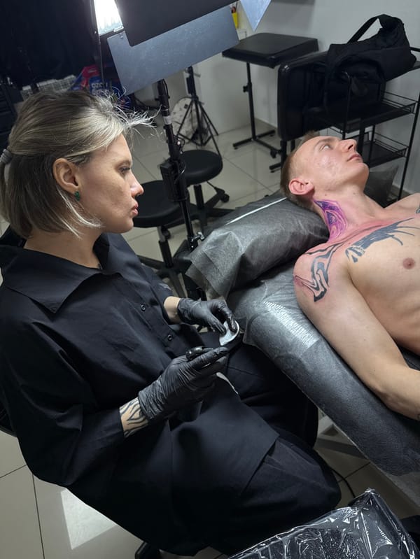 Tattoo session underway at Rostov-on-Don studio