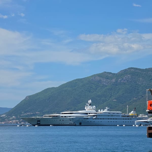 Morning scenes from Tivat marina show yachts, tourists, street life