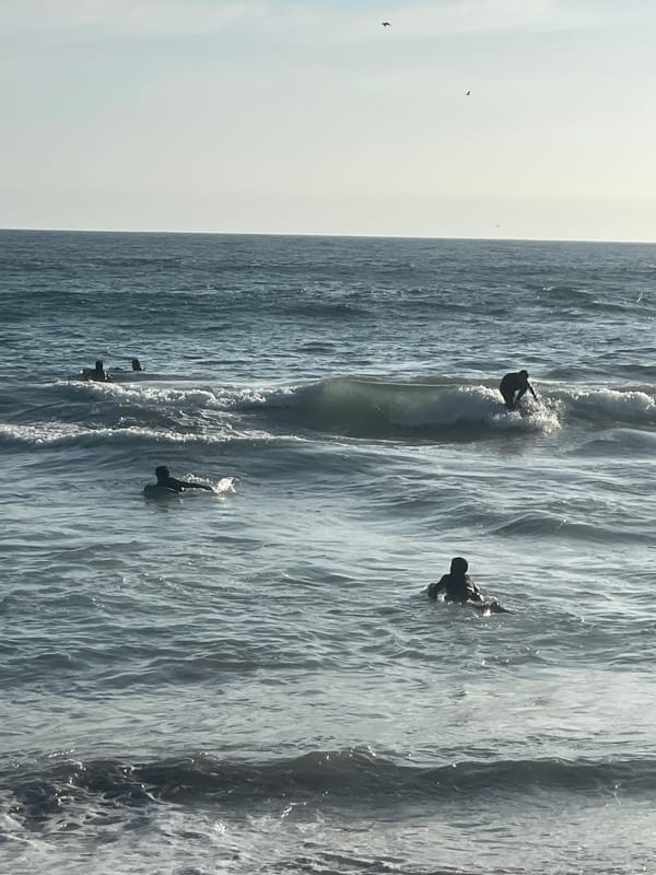 Surfers brave rough waters off Iquique coast evening