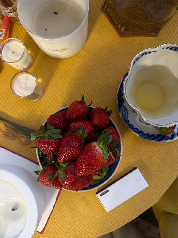 Bowl of fresh strawberries arranged on Moscow tabletop