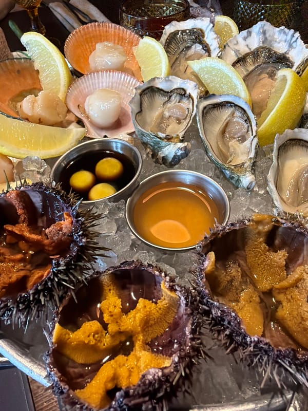 Fresh shellfish platter on ice in Murmansk