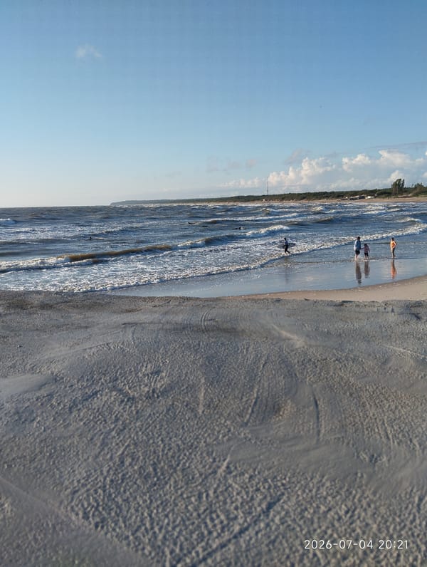 Surfing and swimming on a choppy Baltic Sea afternoon