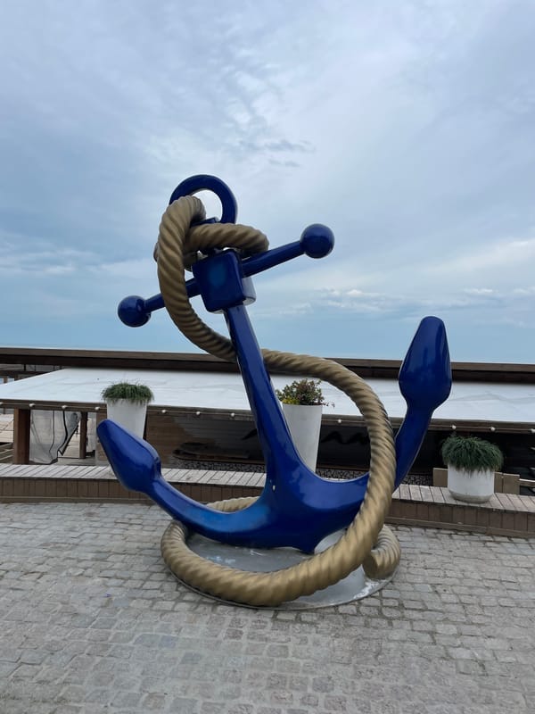 Maritime sculptures documented in early morning Sochi walkthrough