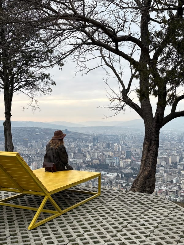 Tourist documents evening sightseeing tour across central Tbilisi landmarks
