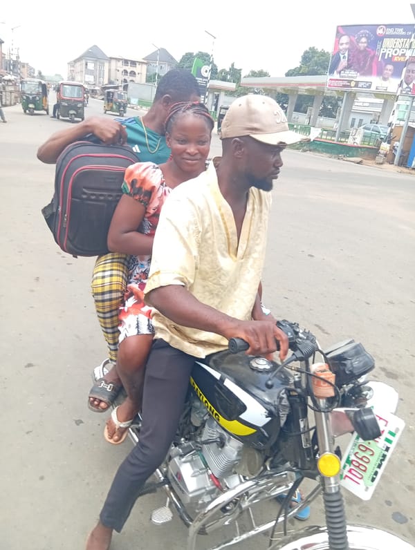Three people spotted riding motorcycle in Aba, Nigeria