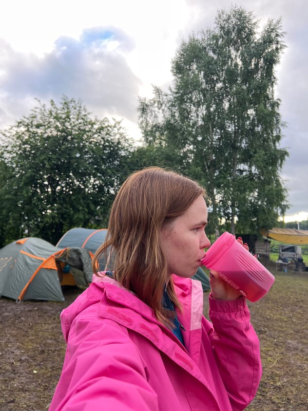 Group camp or expedition day in Сергино's forest clearing