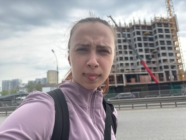 Woman photographed near construction site in Perm, Russia