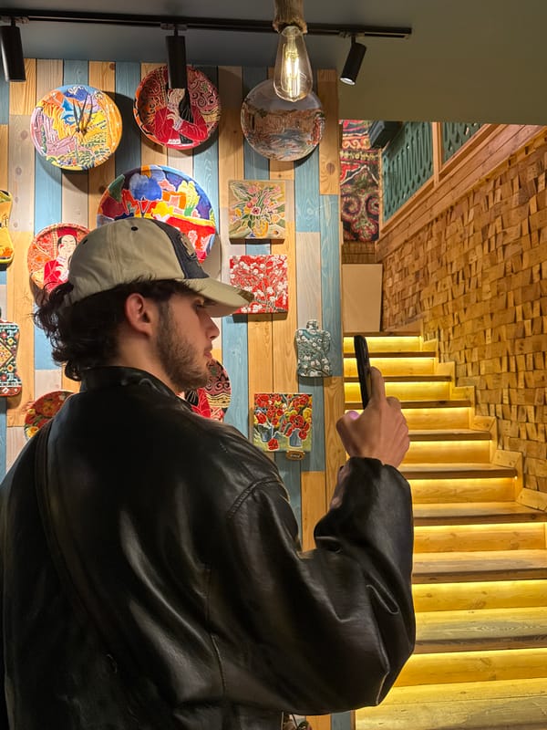 Tourist documents ceramic shop visit in Tsakhkadzor, Armenia