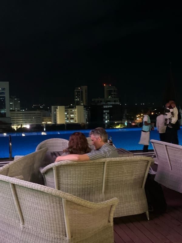 Evening dining gathering at Dar es-Salaam rooftop restaurant