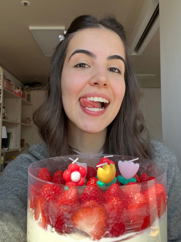 Woman celebrates with strawberry cake in early morning Daegu