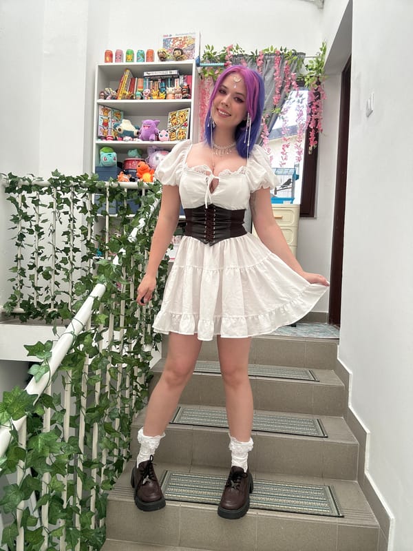 Costumed woman poses for photos in Zagreb indoor locations