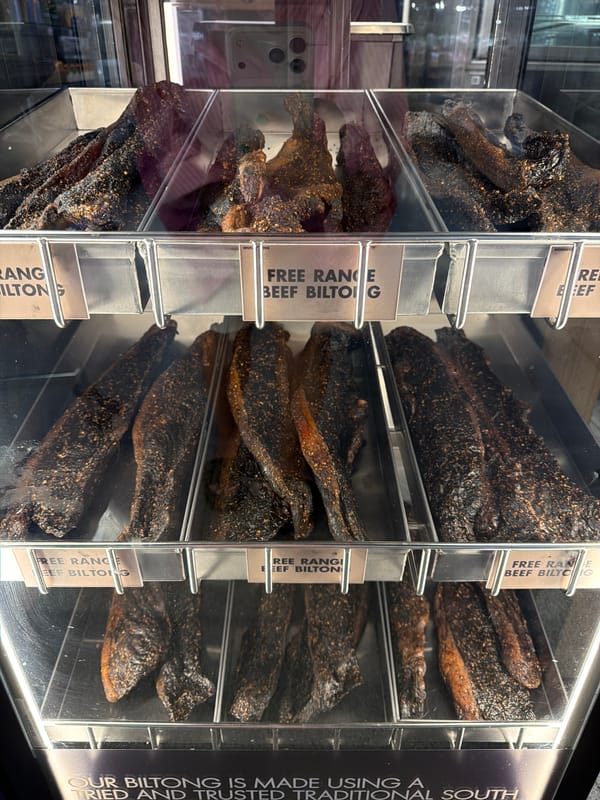 Free range beef biltong displayed in Cape Town store