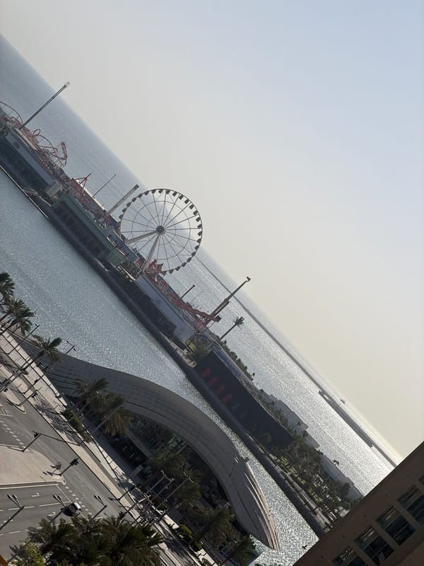 Urban morning scenes captured across waterfront amusement district