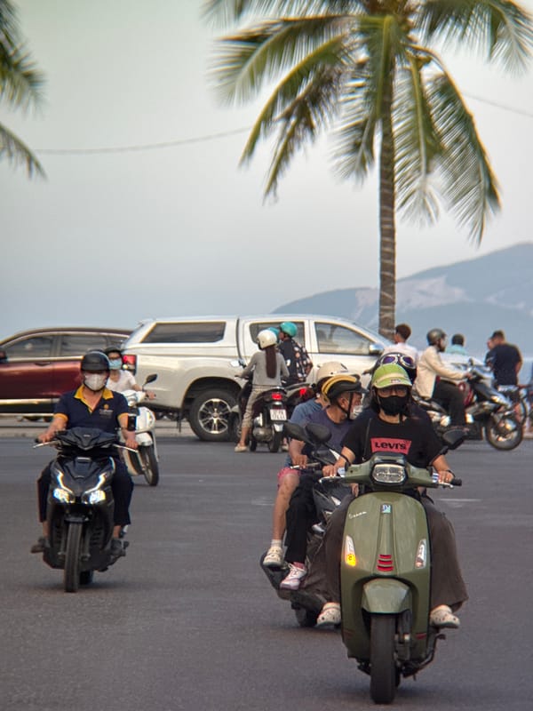 Nha Trang street and park life on a grey morning