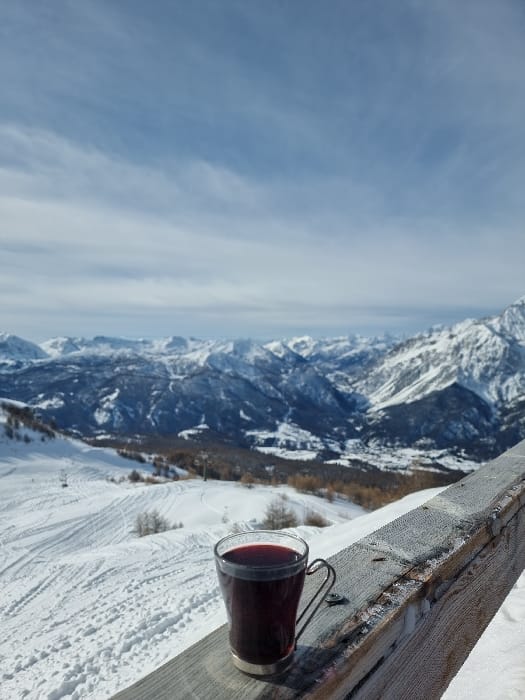 Skier documents morning slopes in Cesana Torinese, Italy