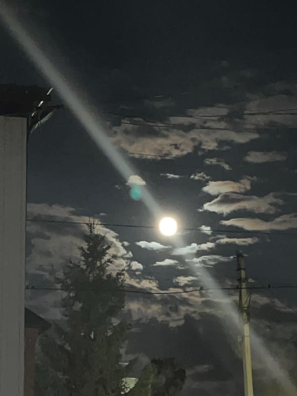 Full moon night over Saratov, indoors and out