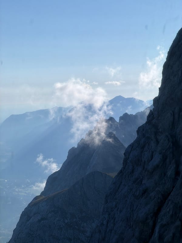 Dawn over the Zugspitze — rock, ridgelines, and Eibsee