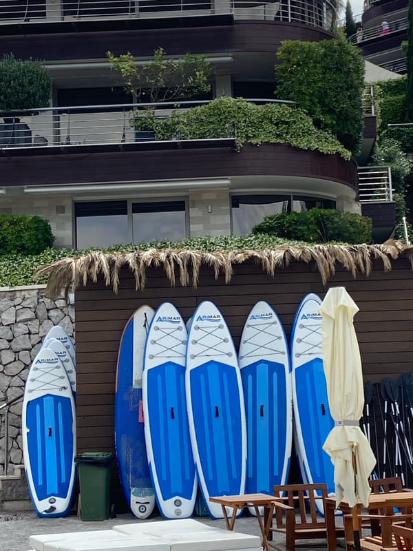 Morning beach preparations documented in Budva, Montenegro resort area