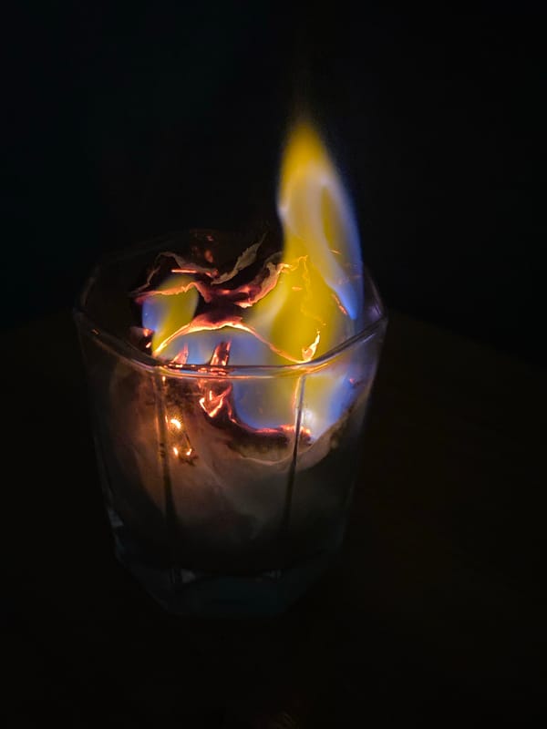 Sequential match lighting and flame containment documented by witness