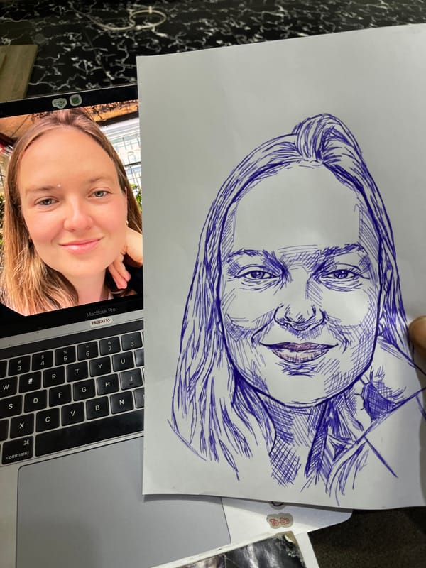 Portrait sketching session with laptop reference, Abuja
