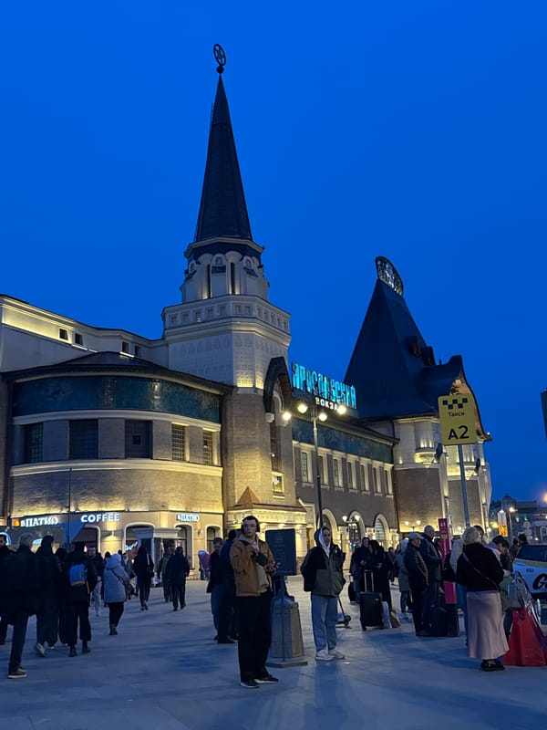 Moscow evening scene captured during blue hour twilight